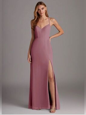 Elegant Spaghetti-Strap Bridesmaid / Evening Dress with Thigh Slit